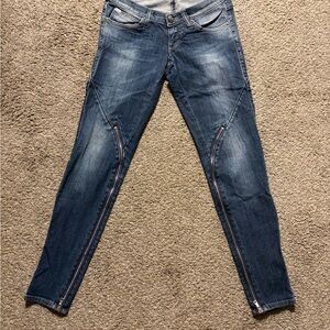 Miss Sixty Dark Blue Washed Skinny Jeans Mid Low Rise Silver Zippers Detail